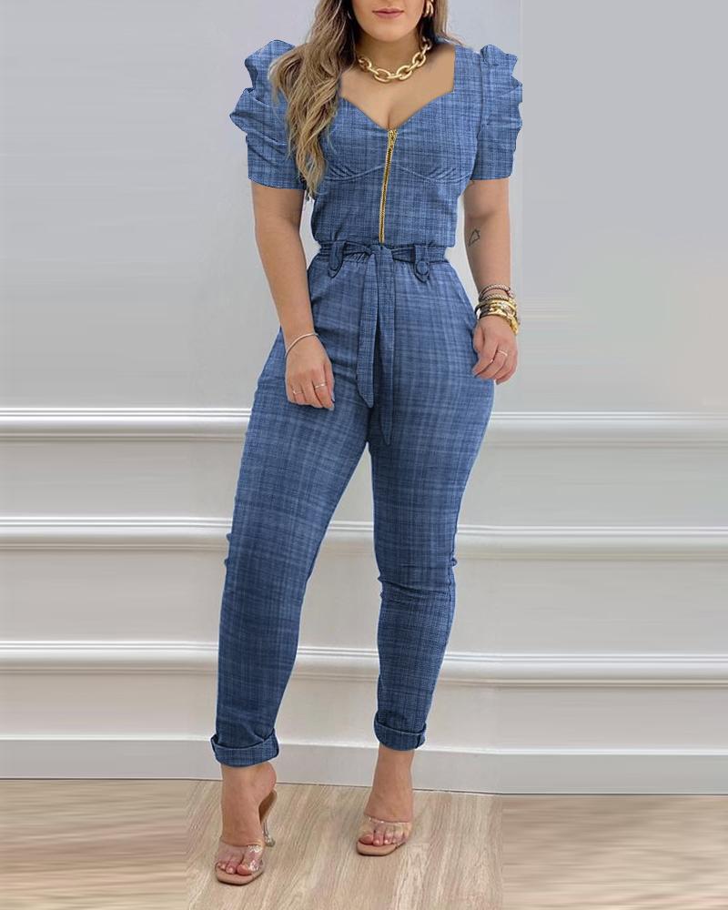 FZ Women's Puff Sleeve Belted Jumpsuit
