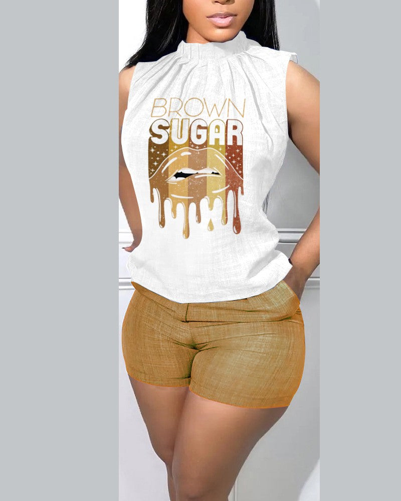 FZ Women's Letter Lip Print Design Shorts Suit - FZwear