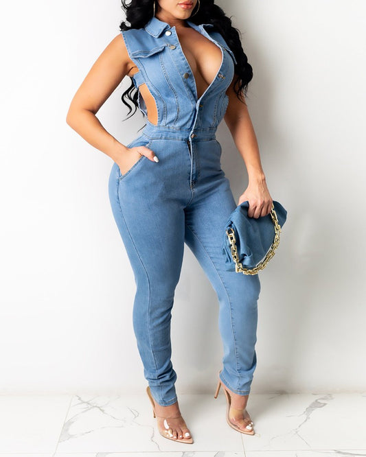 FZ Women's Design Cutout Denim Jumpsuit FZwear