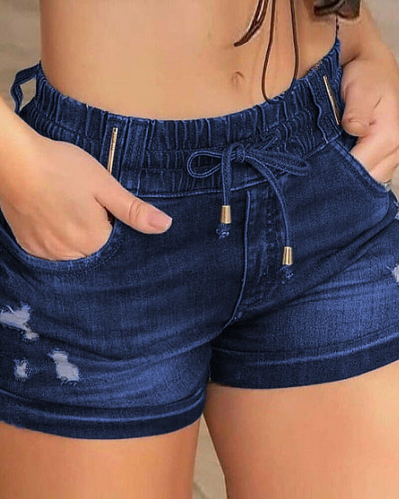 FZ Women's Pocket Detail Drawstring Denim Shorts