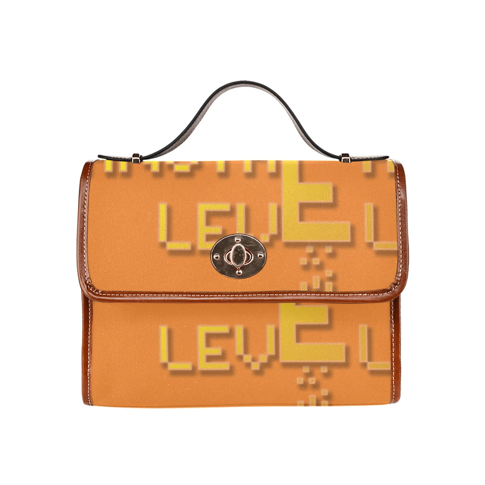 fz yellow levels handbag one size / fz - levels bag-orange all over print waterproof canvas bag(model1641)(brown strap)