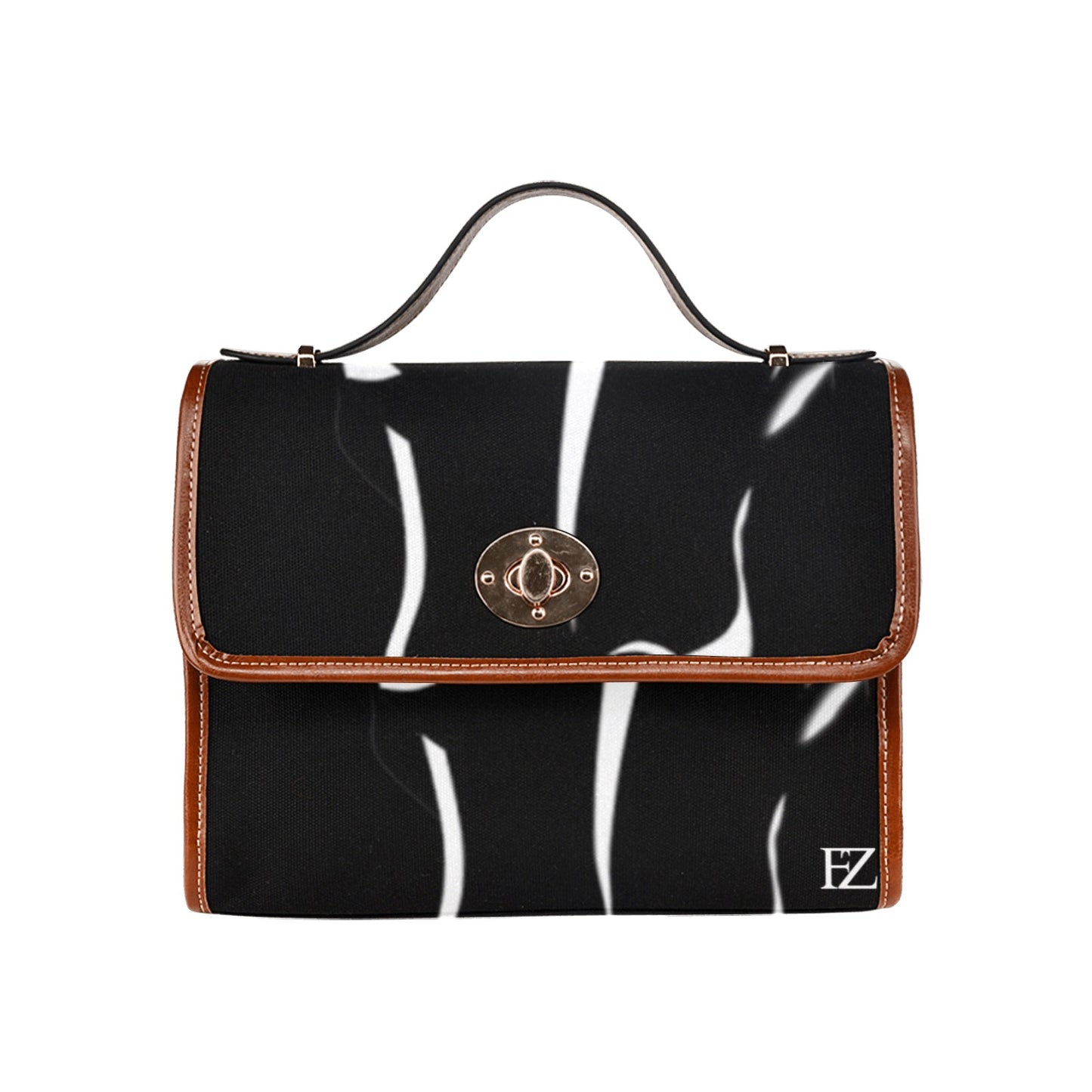 fz bull handbag one size / fz bull handbag - black all over print waterproof canvas bag(model1641)(brown strap)