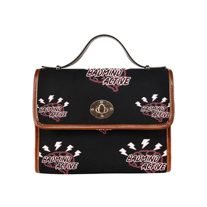 fz mind handbag one size / fz - mind bag-black all over print waterproof canvas bag(model1641)(brown strap)