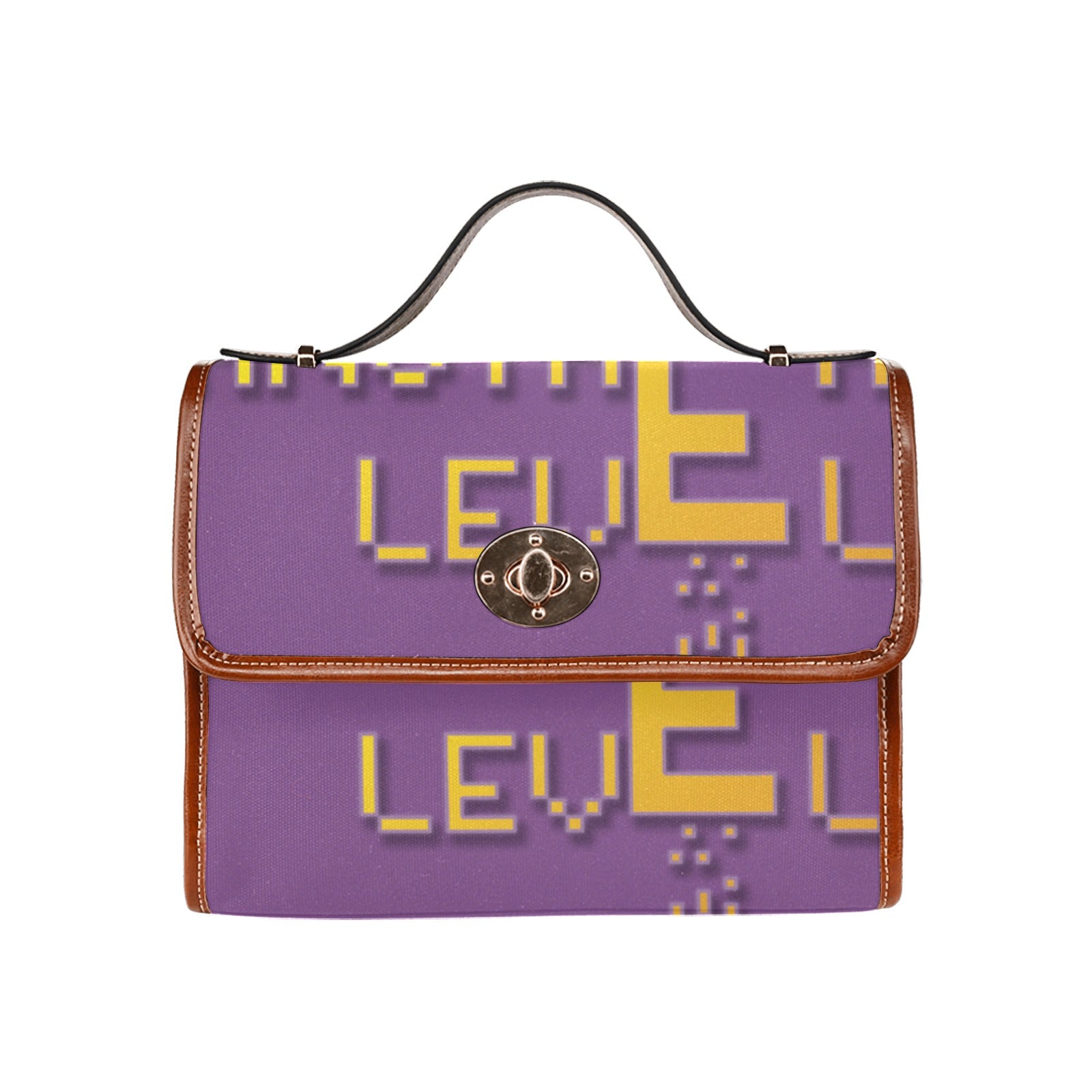 fz yellow levels handbag one size / fz - levels bag-purple all over print waterproof canvas bag(model1641)(brown strap)