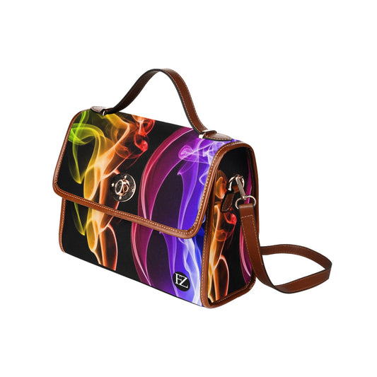 fz zone handbag - abstract 2 all over print waterproof canvas bag(model1641)(brown strap)