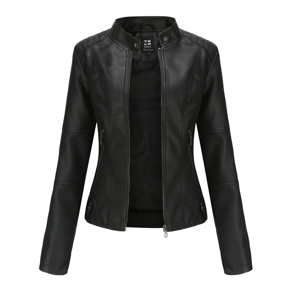 FZ Women's standing collar PU leather jacket