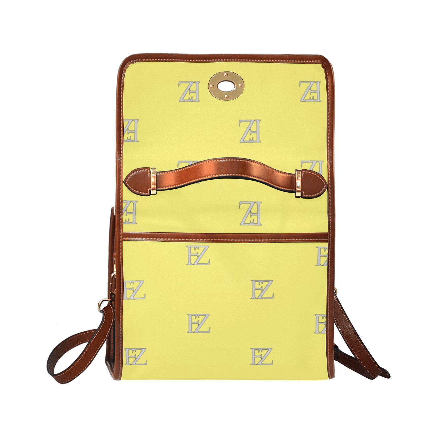 fz yellow handbag all over print waterproof canvas bag(model1641)(brown strap)