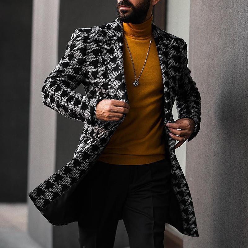 fz men's british style solid color long jacket black / 2xl