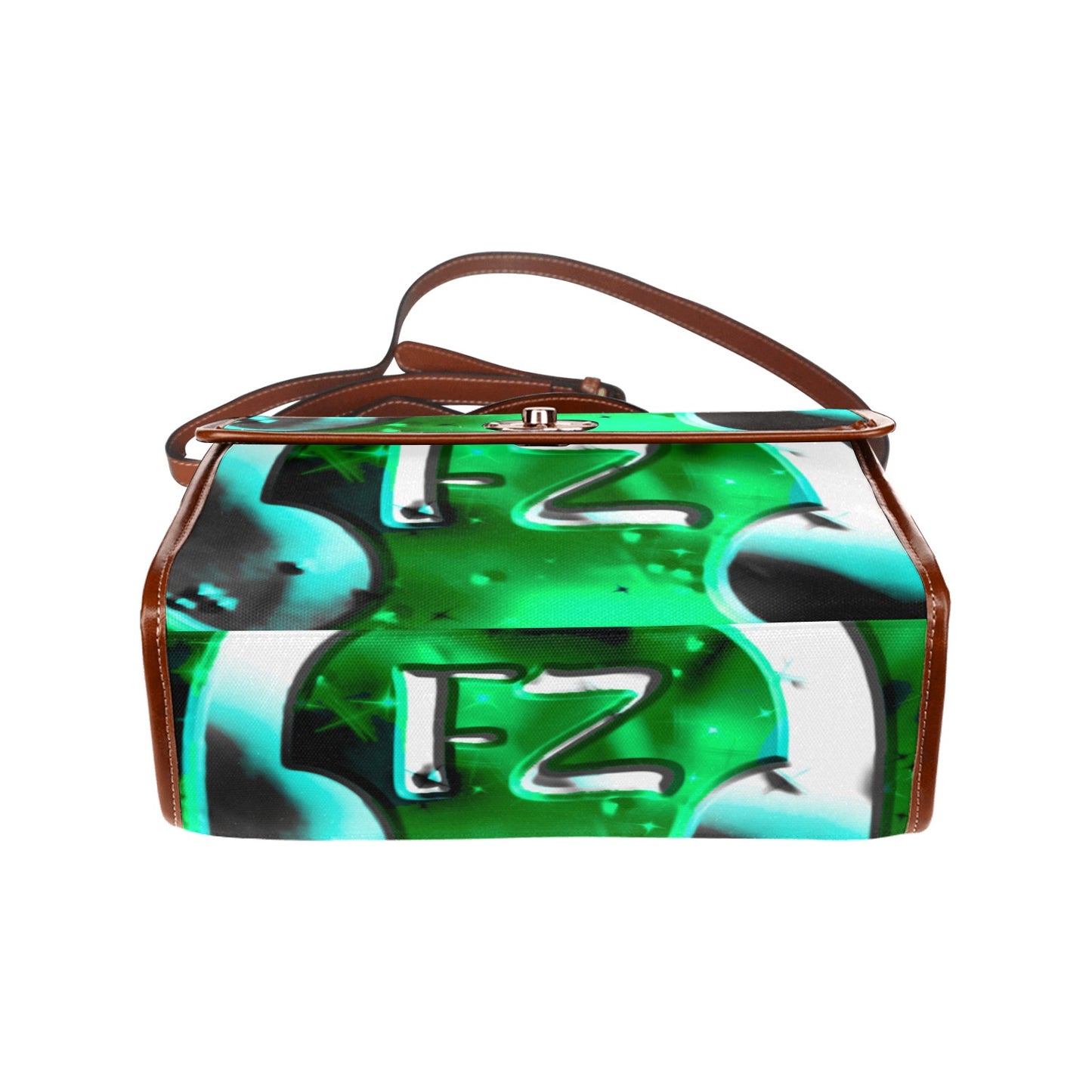 fz green abstract handbag all over print waterproof canvas bag(model1641)(brown strap)