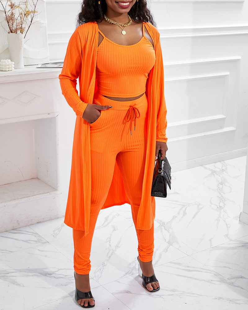 FZ Women's Ribbed Pants Set With Longline Coat - FZwear