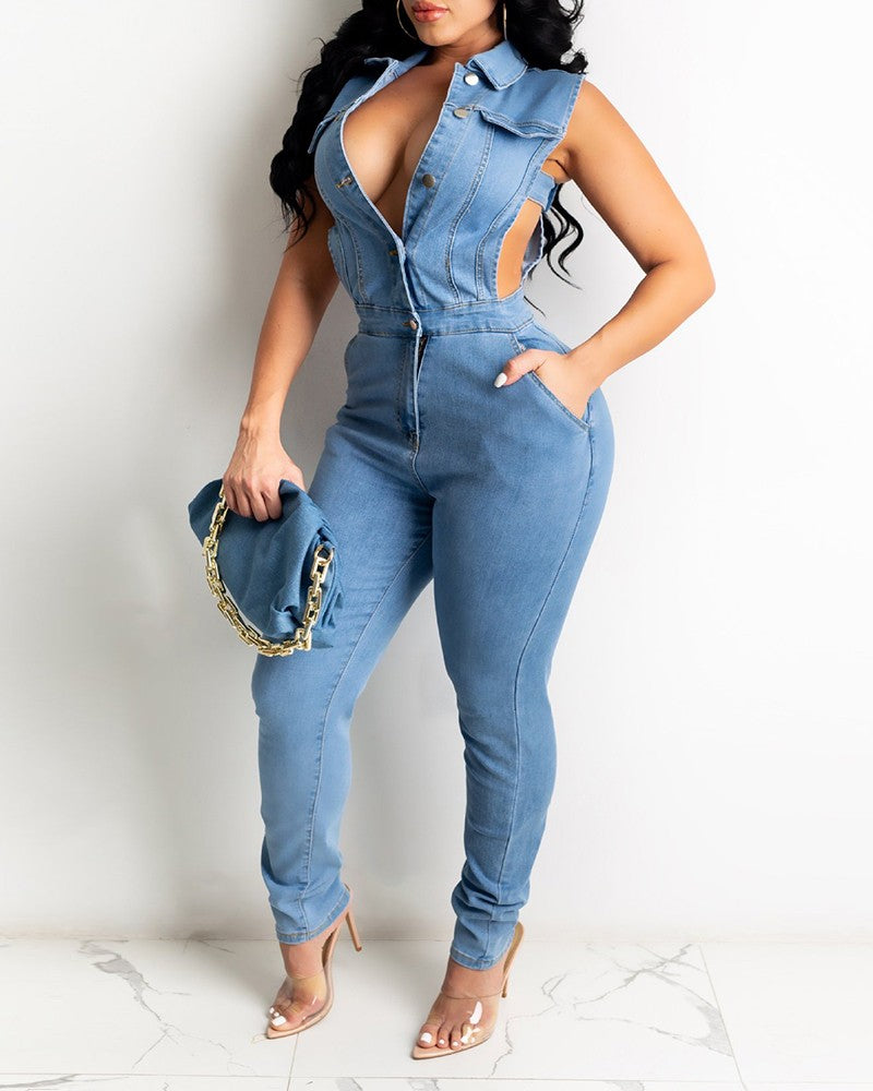 FZ Women's Design Cutout Denim Jumpsuit FZwear