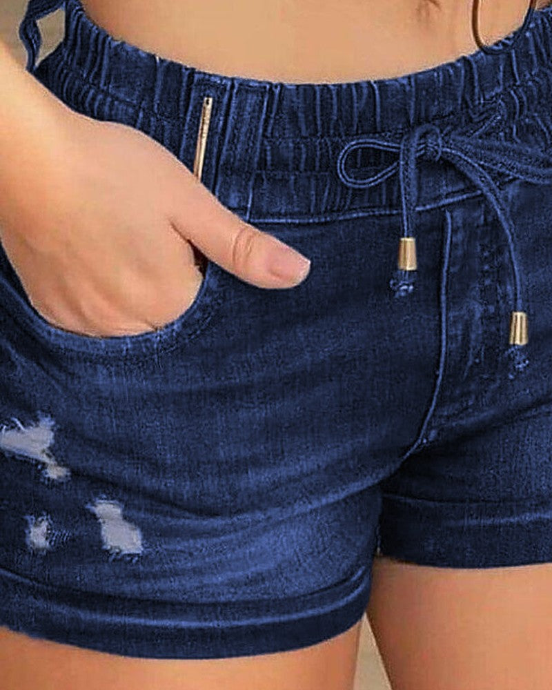 FZ Women's Pocket Detail Drawstring Denim Shorts - FZwear