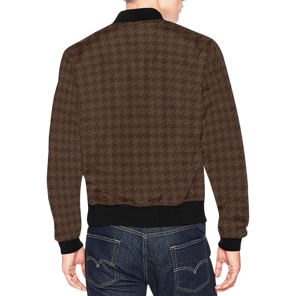 fz men's designer jacket- brown plaid men's all over print casual jacket (model h19)