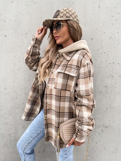 FZ Women's Plaid Dropped Shoulder Hooded Jacket - FZwear