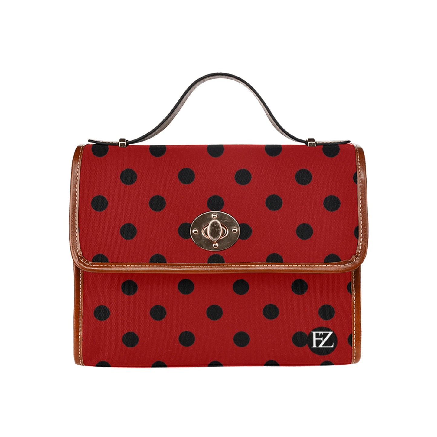 fz dot handbag one size / fz red dot handbag all over print waterproof canvas bag(model1641)(brown strap)
