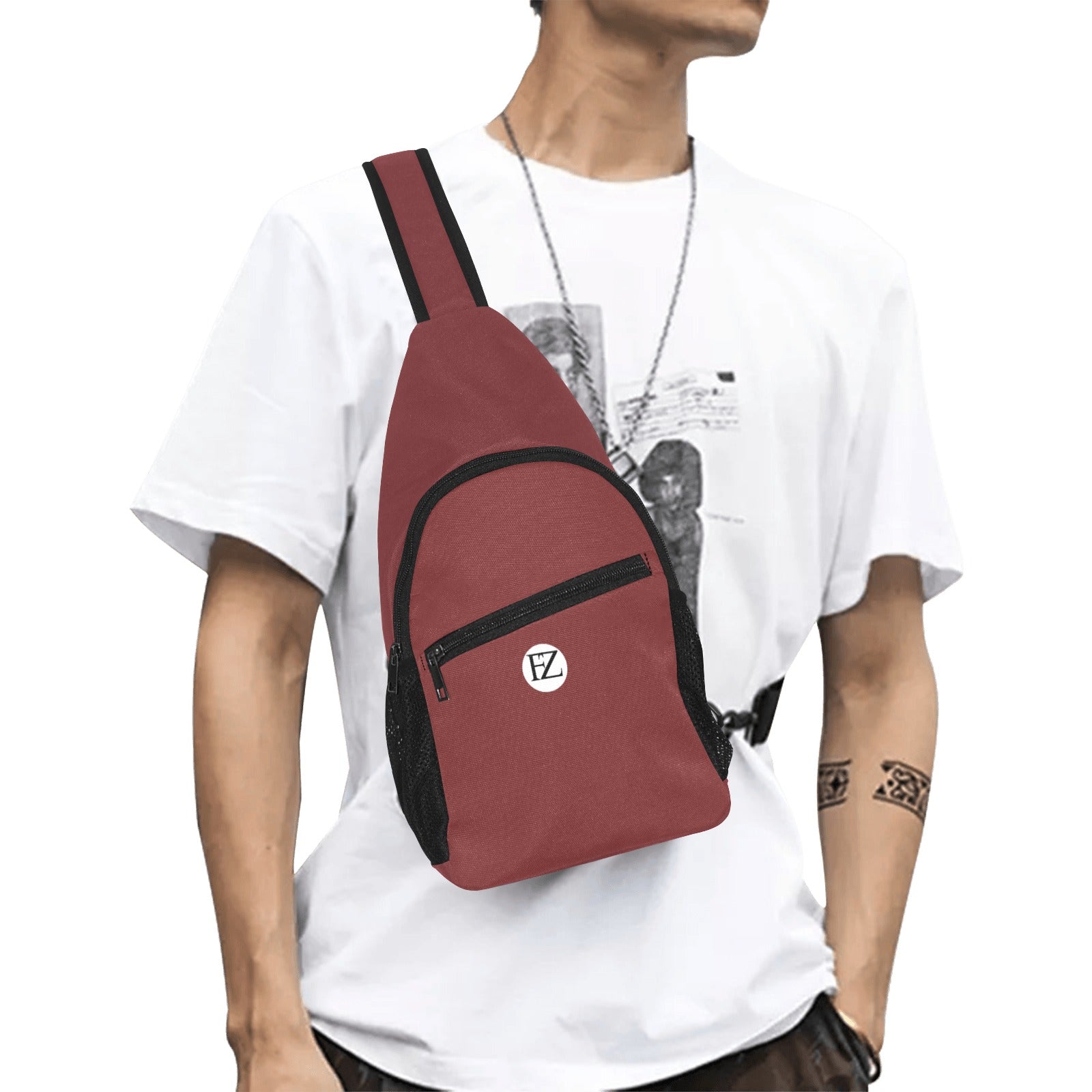 fz men's chest bag too one size / fz chest bag-burgundy all over print chest bag(model1719)