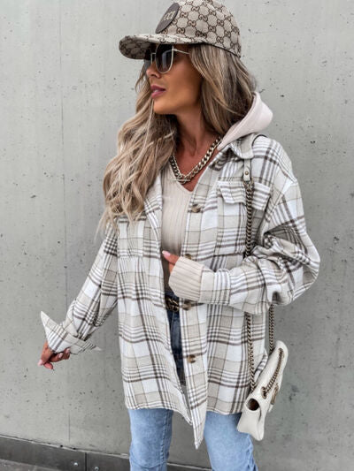 FZ Women's Plaid Dropped Shoulder Hooded Jacket - FZwear