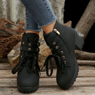 FZ WOMEN'S PU Leather Round Toe Block Heel Boots