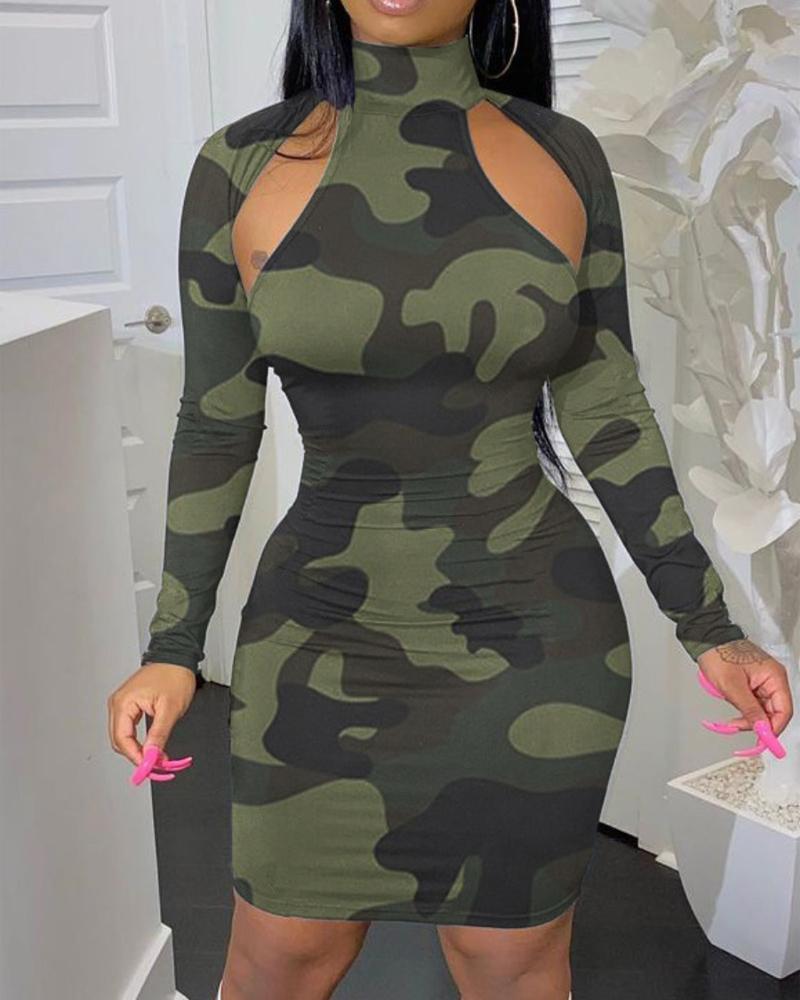 FZ Women's Camouflage Print Cutout Dress - FZwear