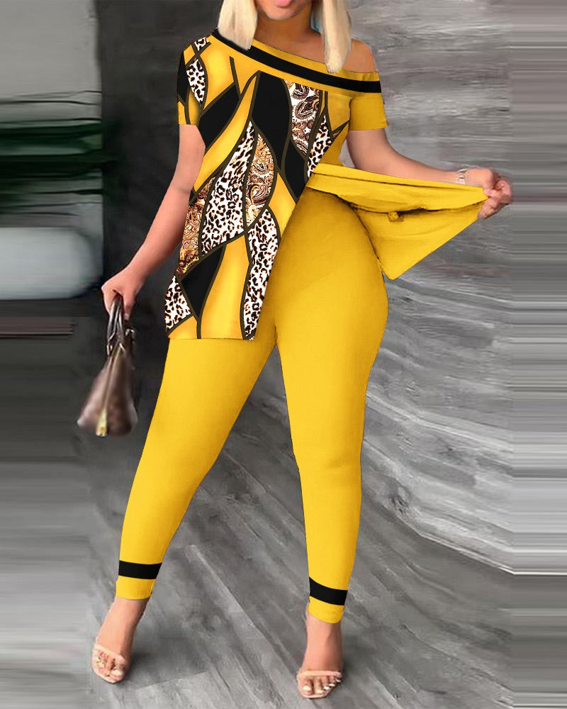 FZ Women's Plus Size Leopard Print Pants Suit
