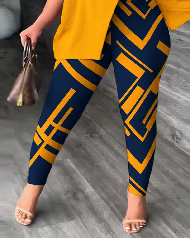 FZ Women's Plus Size Geometric Print Pants Suit