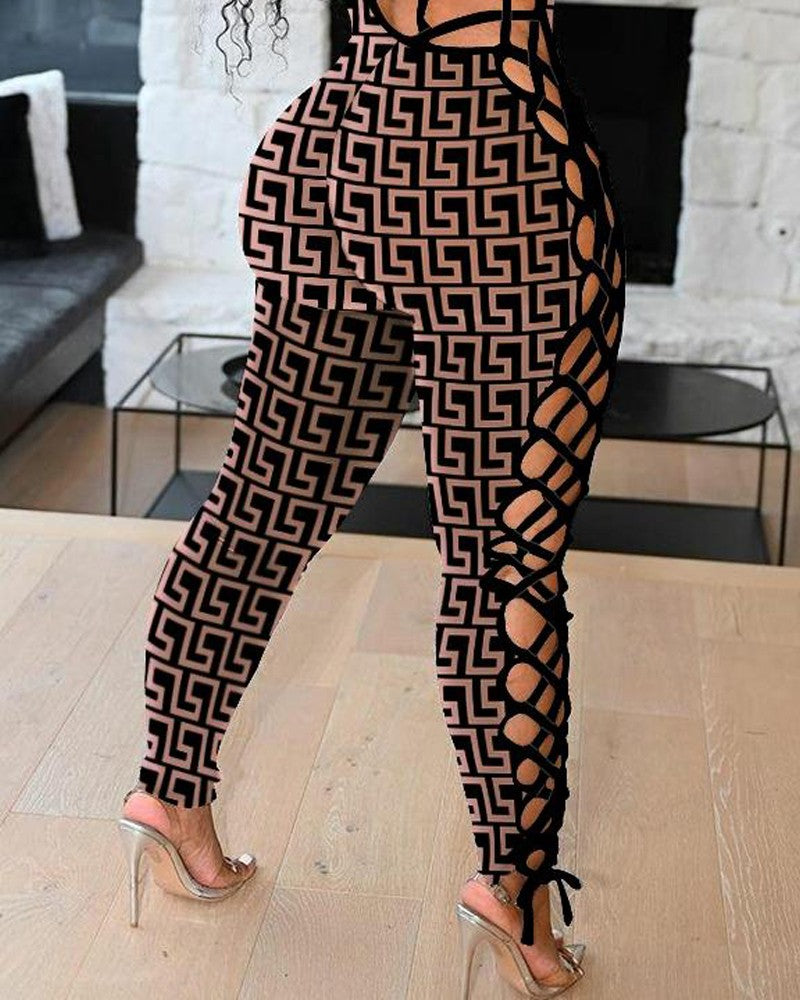 FZ Women's Geometric Print Lace-up Jumpsuit - FZwear