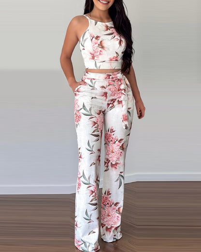 FZ Women's Floral Print Sleeveless Top & Pants Suit