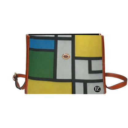 fz handbag multi all over print waterproof canvas bag(model1641)(brown strap)