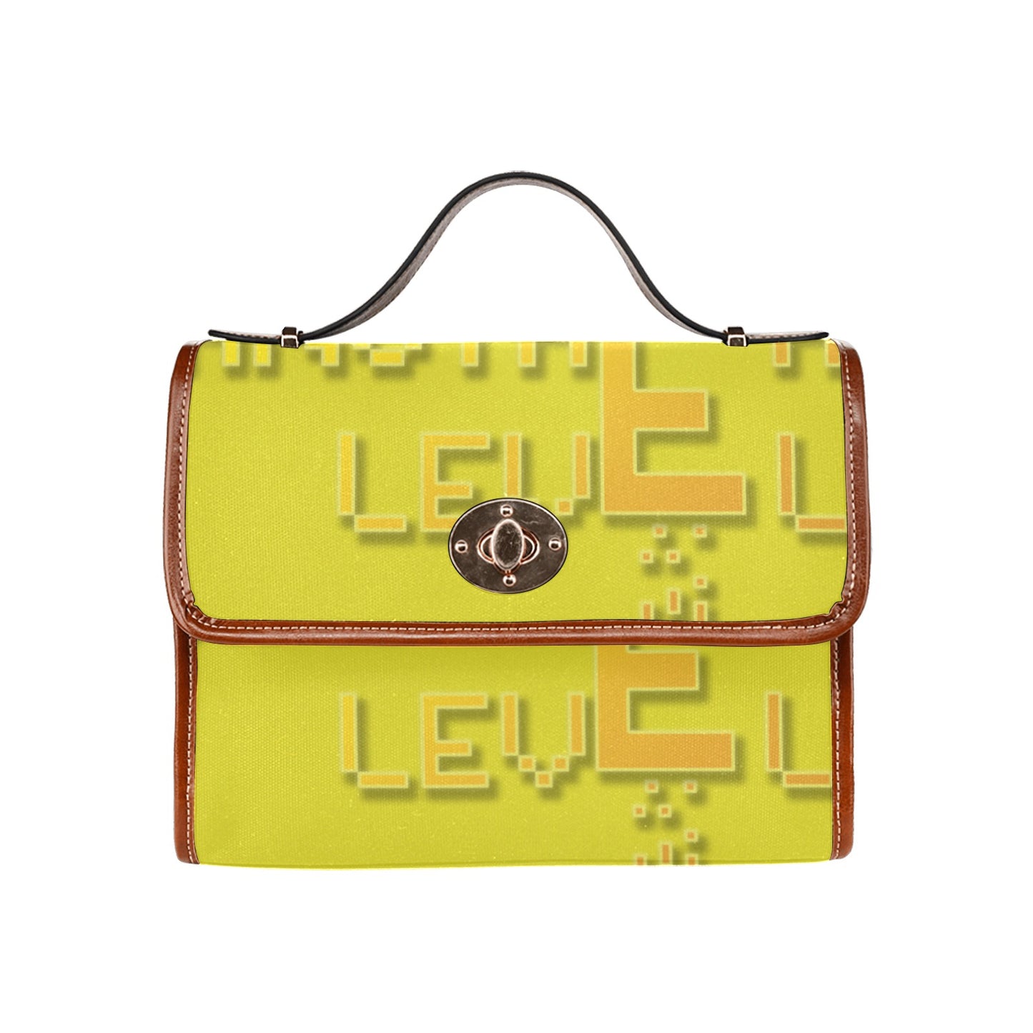 fz yellow levels handbag one size / fz - levels bag-yellow all over print waterproof canvas bag(model1641)(brown strap)