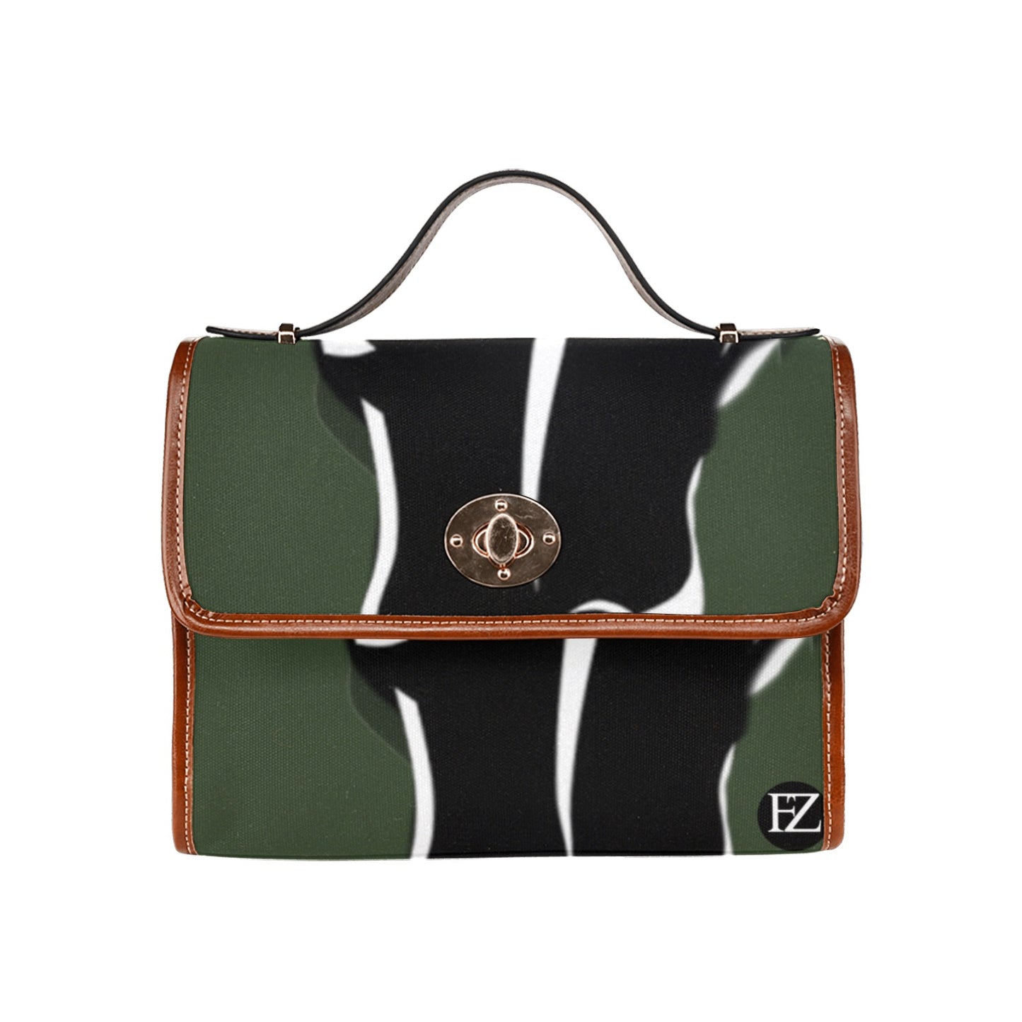 fz bull handbag one size / fz bull handbag - dark green all over print waterproof canvas bag(model1641)(brown strap)
