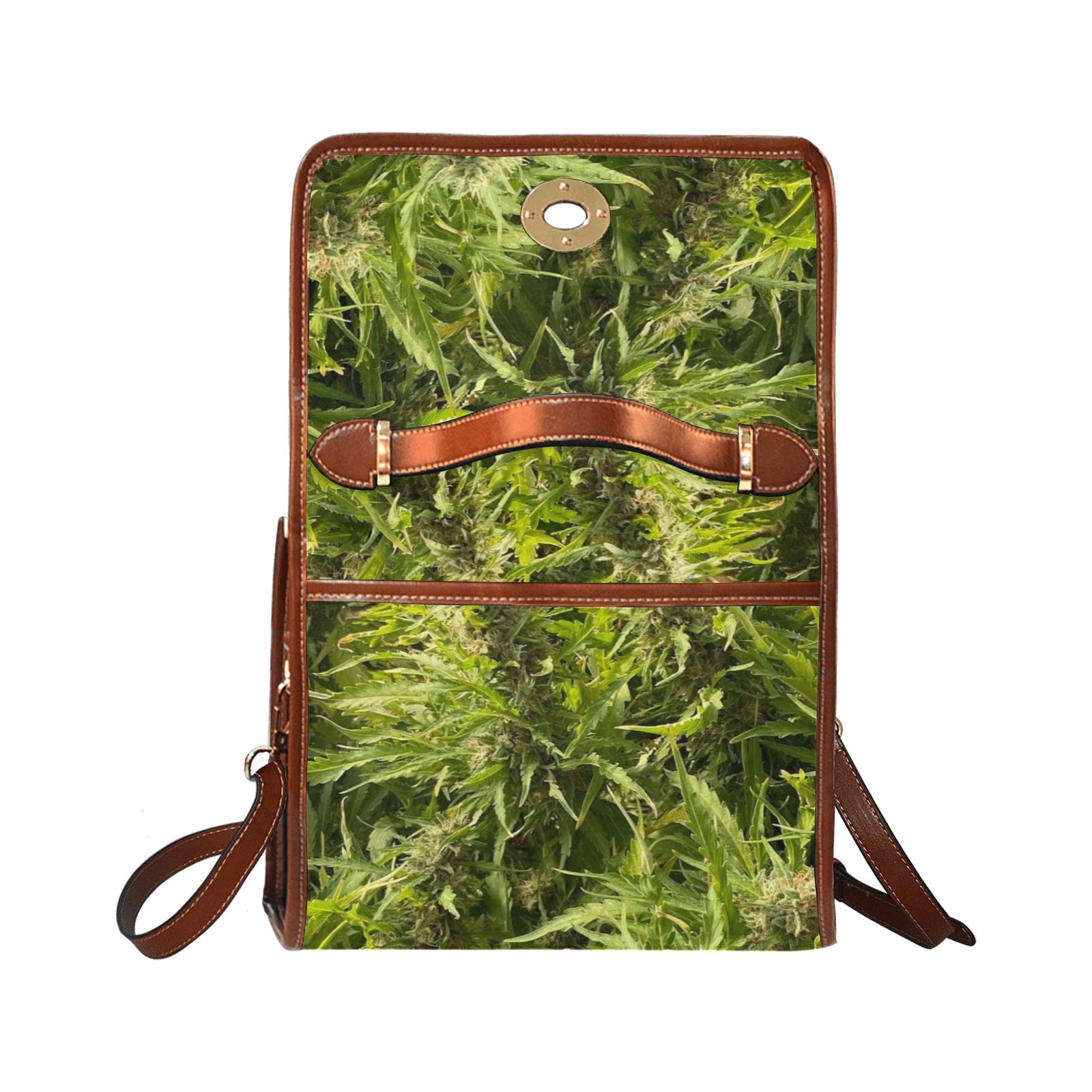 fz weed hand bag all over print waterproof canvas bag(model1641)(brown strap)