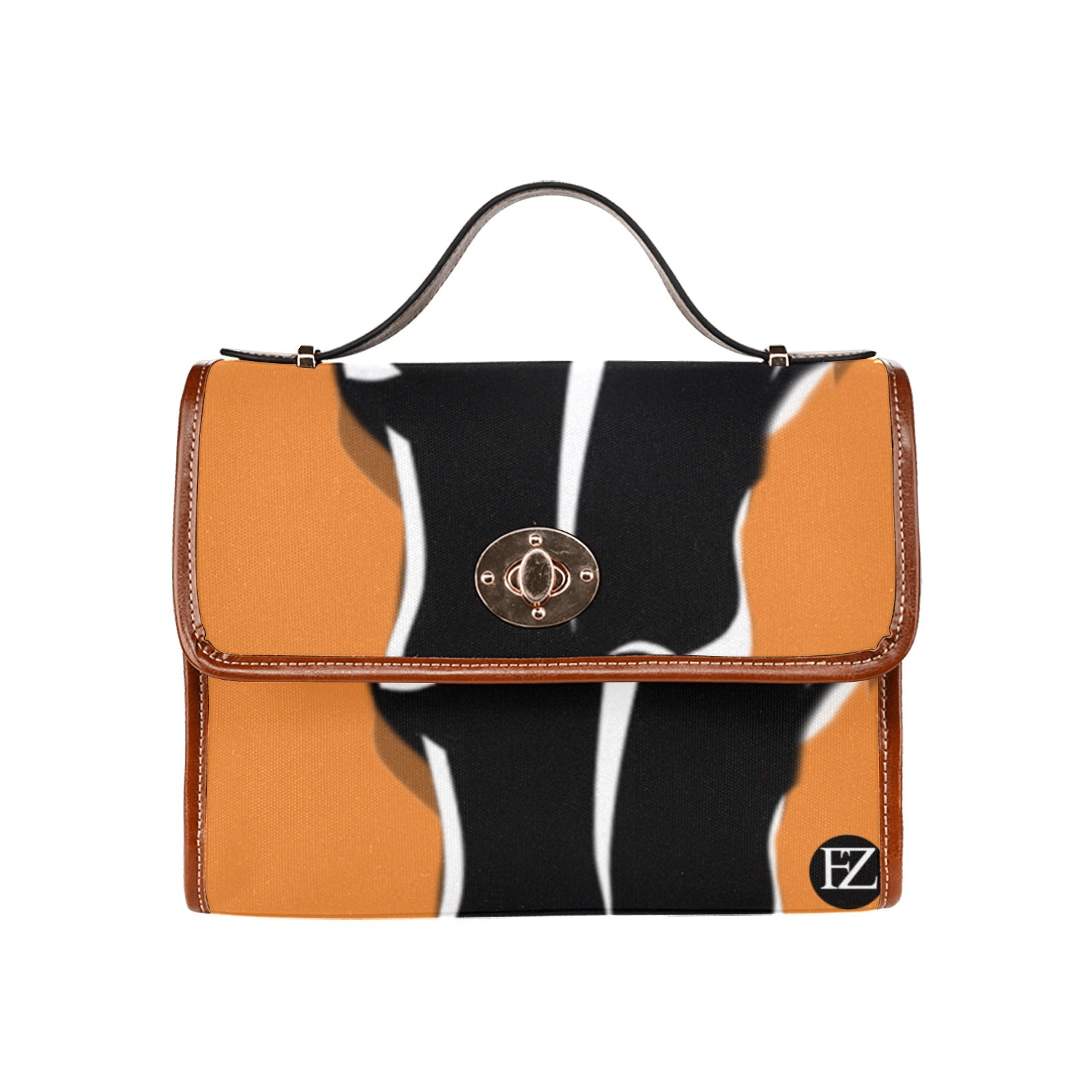 fz bull handbag one size / fz bull handbag - orange all over print waterproof canvas bag(model1641)(brown strap)