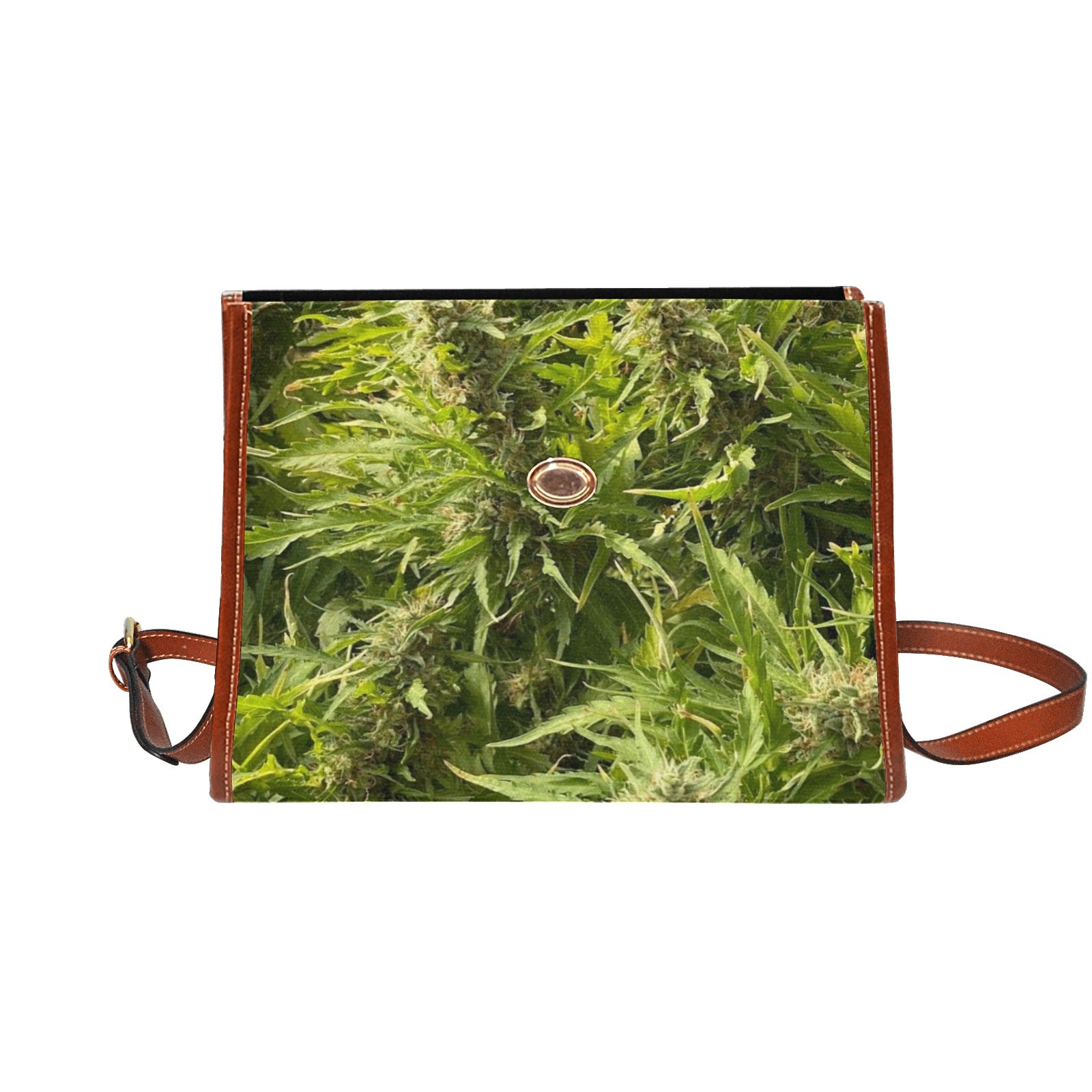 fz weed hand bag all over print waterproof canvas bag(model1641)(brown strap)
