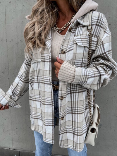 FZ Women's Plaid Dropped Shoulder Hooded Jacket - FZwear