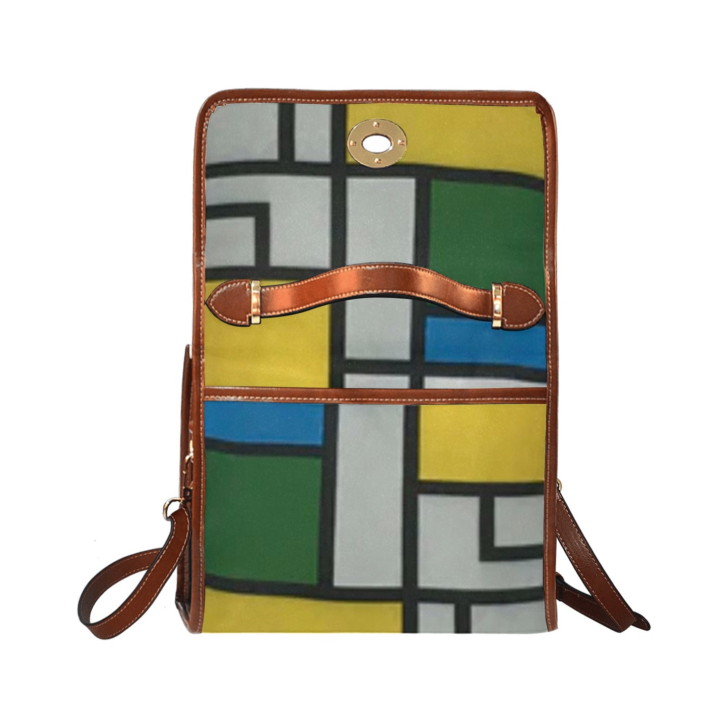 fz handbag multi all over print waterproof canvas bag(model1641)(brown strap)