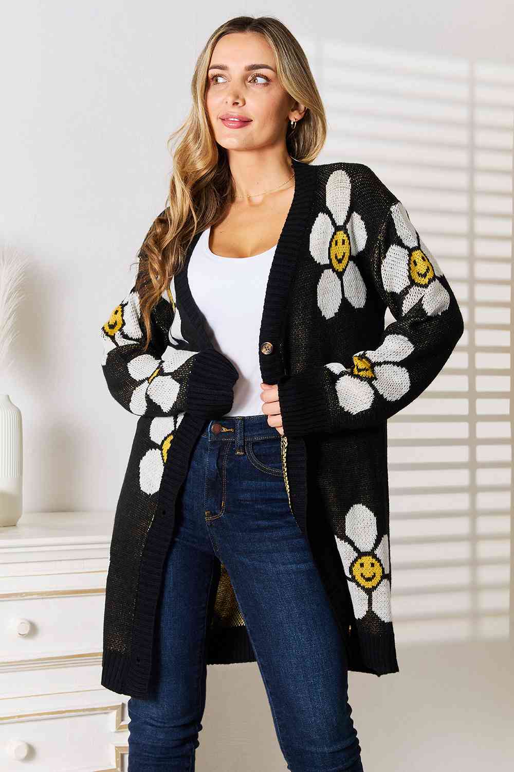 FZ Women's Double Take Floral Button Down Longline Cardigan - FZwear