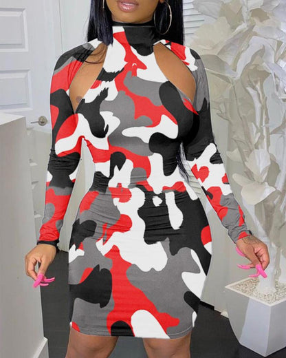 FZ Women's Camouflage Print Cutout Dress - FZwear
