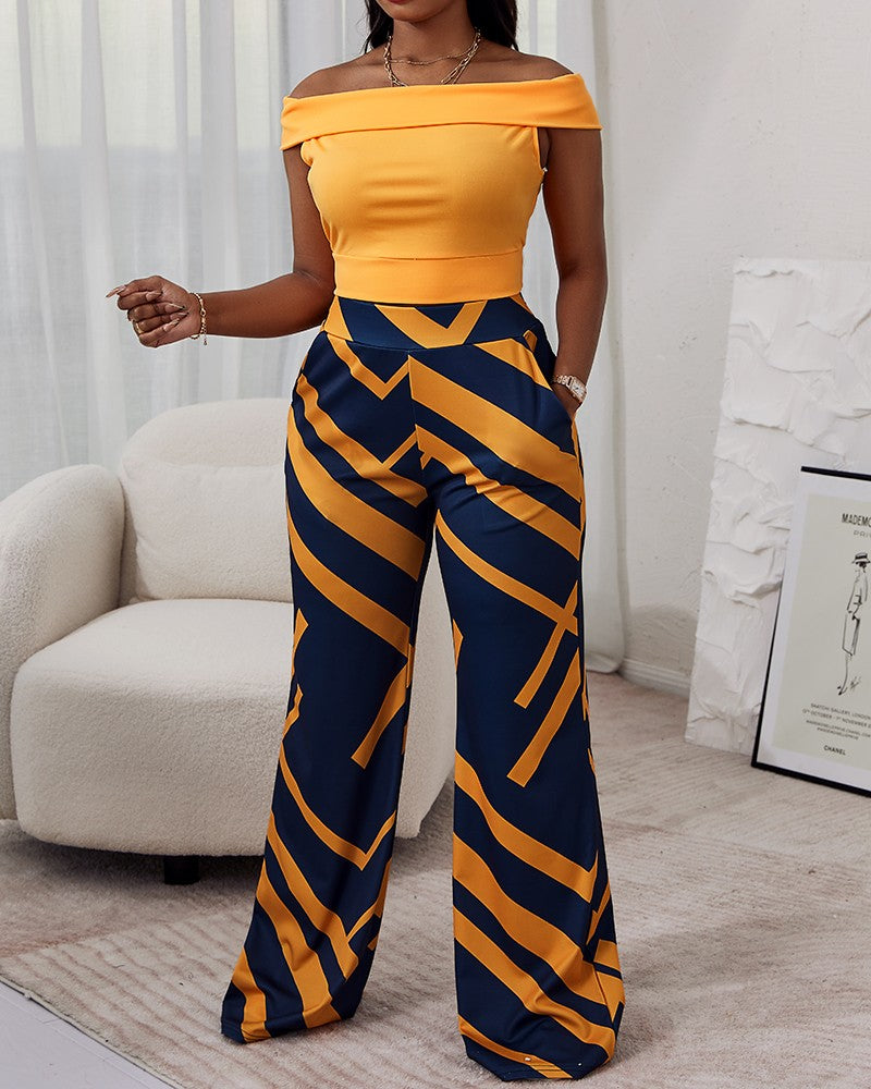 FZ Women's Off Shoulder Geo Print Pants Set - FZwear