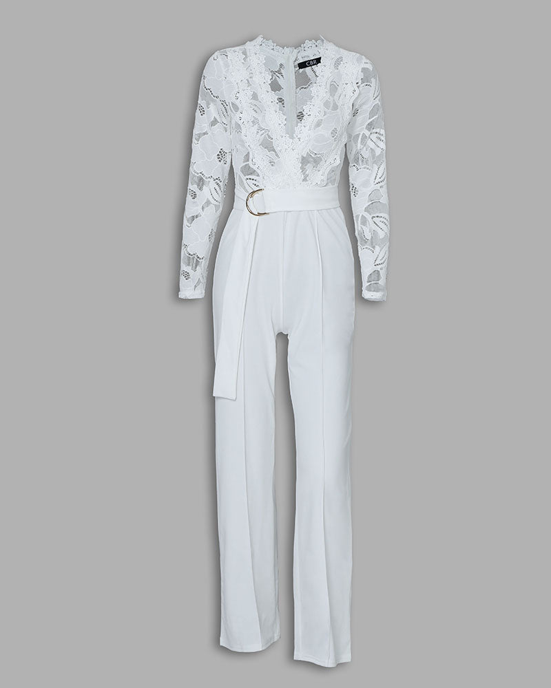 FZ Women's Crochet Lace Plunge Jumpsuit - FZwear