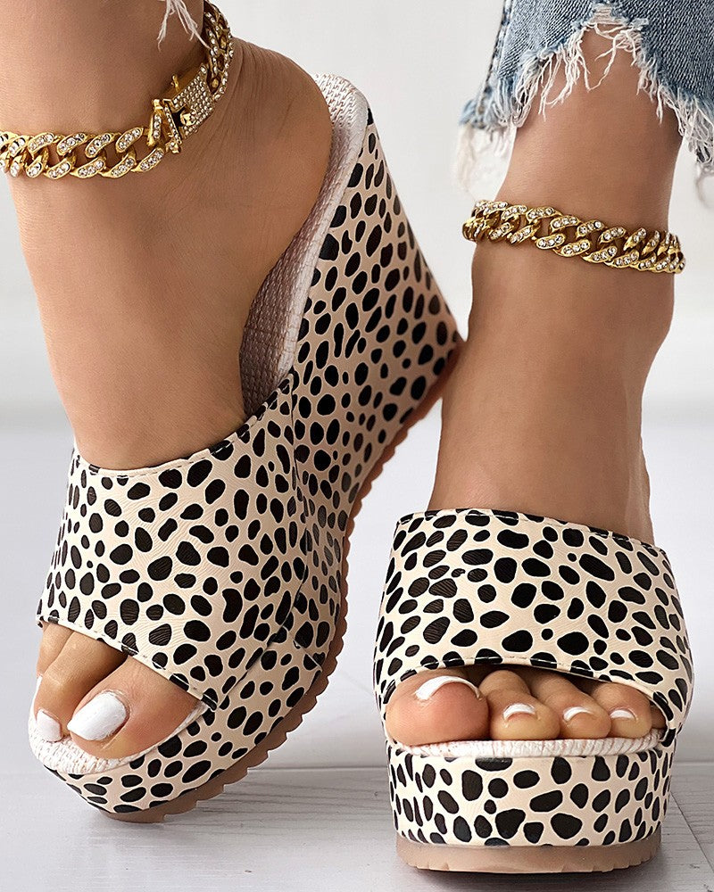 FZ Women's Leopard Wide Strap Wedge Shoes