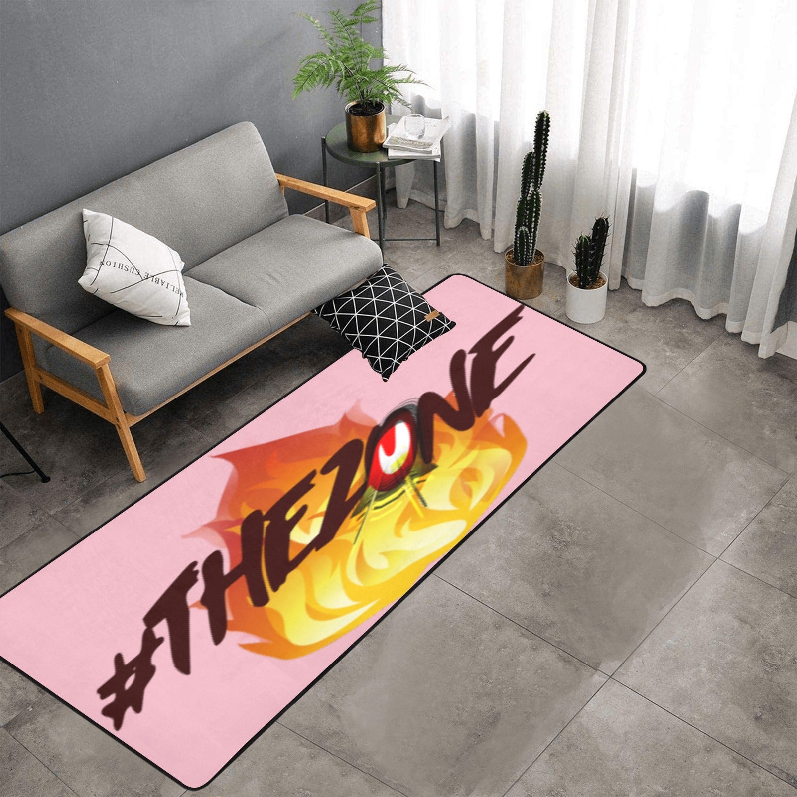 fz zone area rug one size / fz rug - pink area rug with black binding  10'x3'3''