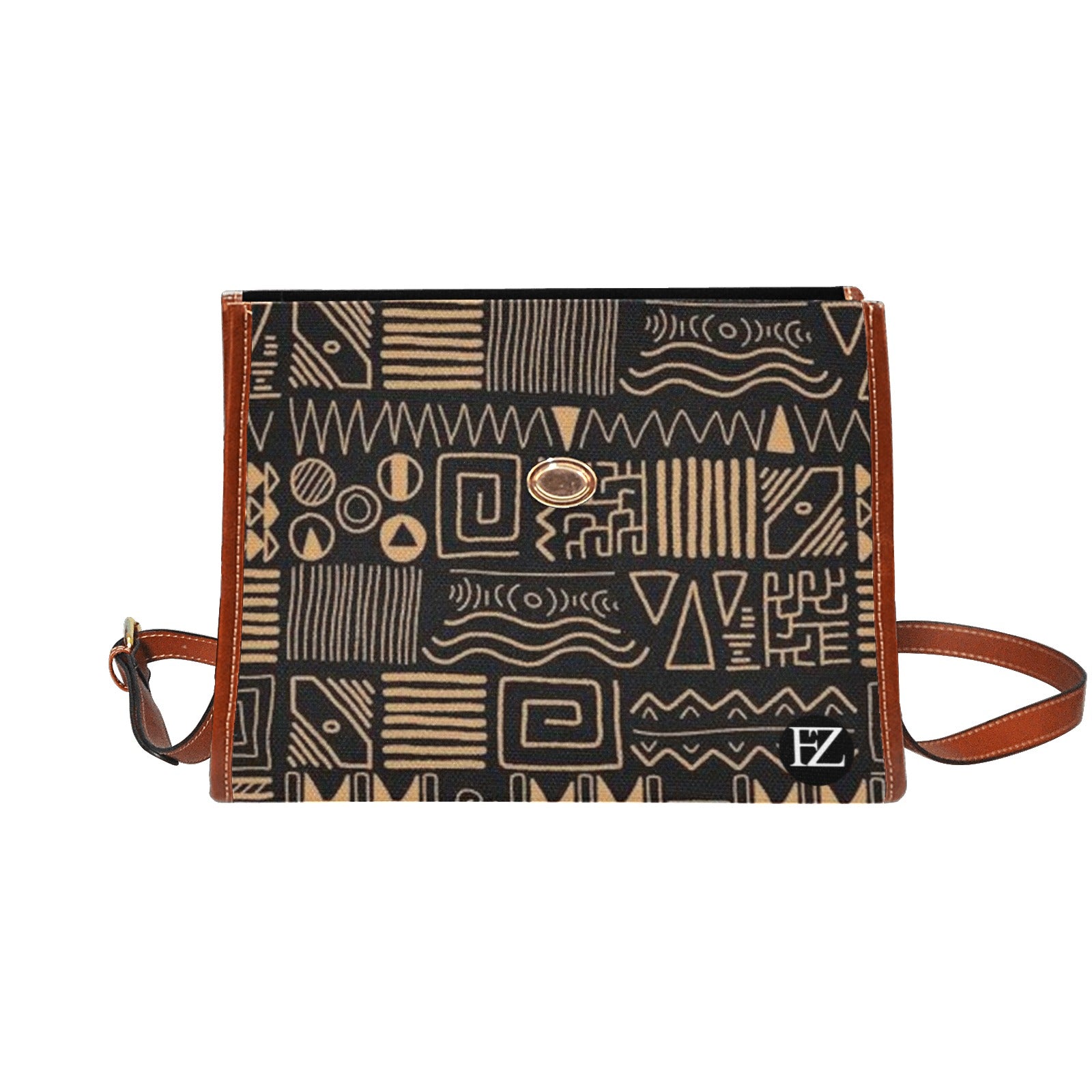 fz egypt hand bag all over print waterproof canvas bag(model1641)(brown strap)