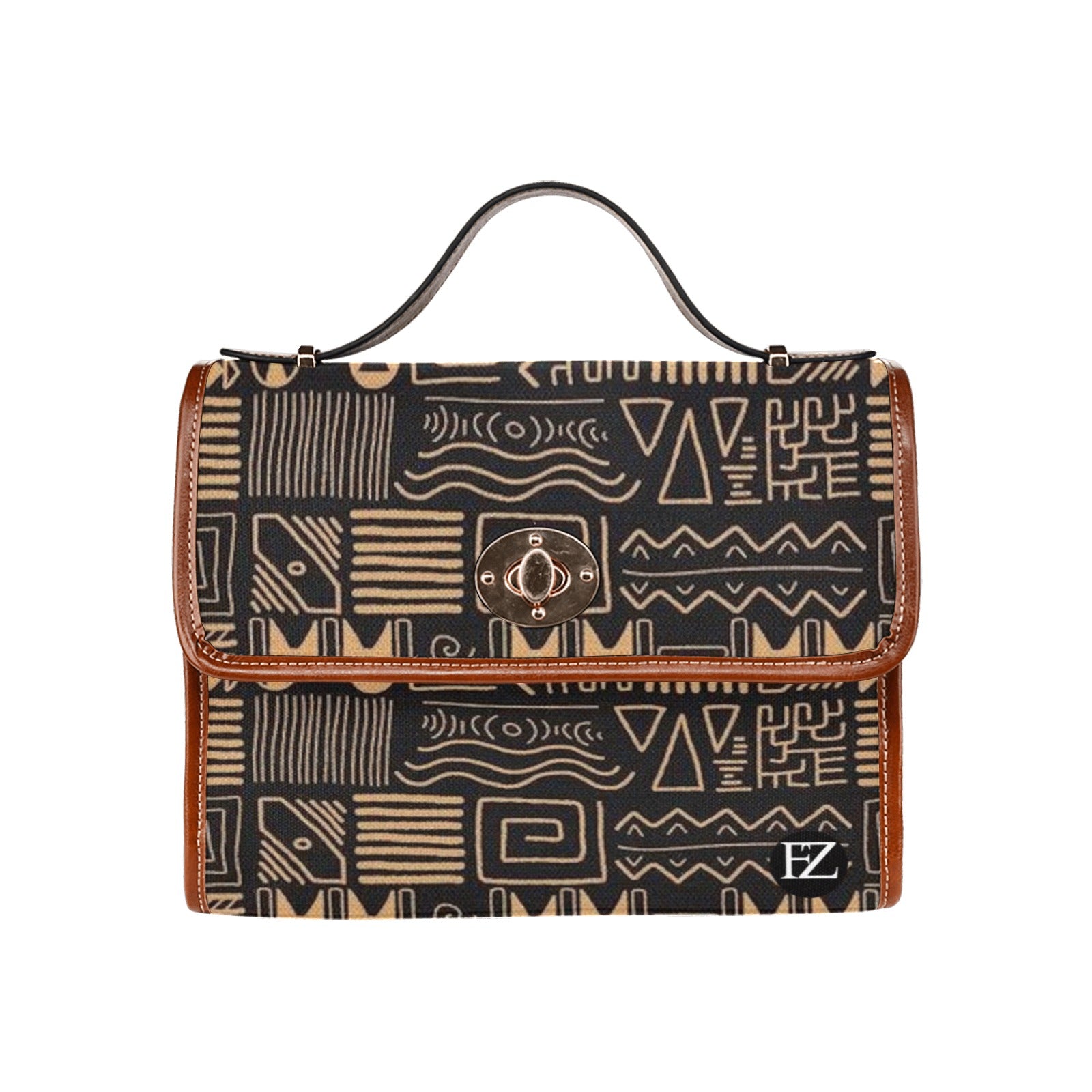 fz egypt hand bag all over print waterproof canvas bag(model1641)(brown strap)