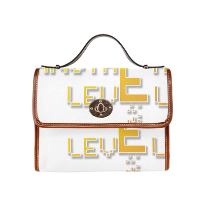 fz yellow levels handbag one size / fz - levels bag-white all over print waterproof canvas bag(model1641)(brown strap)