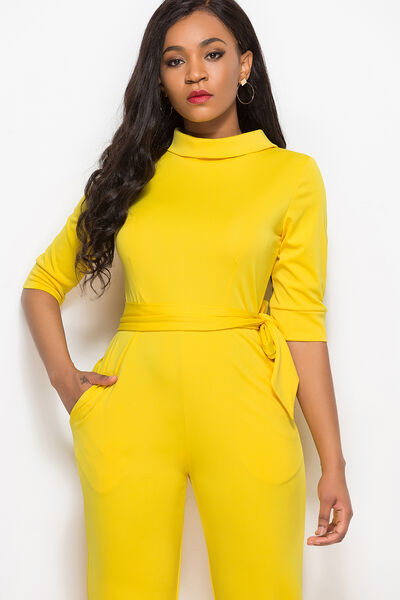 FZ WOmen's Mock Neck Tie-Waist Half Sleeve Jumpsuit - FZwear