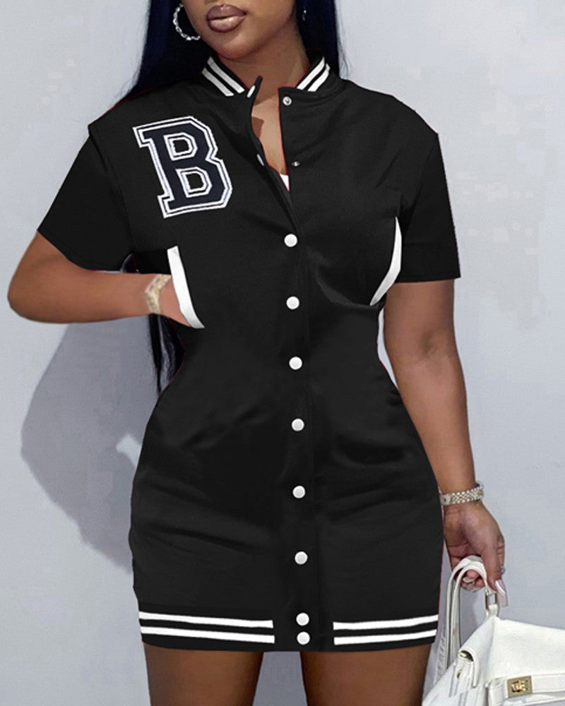 FZ Women's Print Baseball Collar Dress