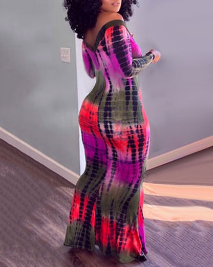 FZ Women's Tie Dye Print Off Shoulder Mermaid Dress