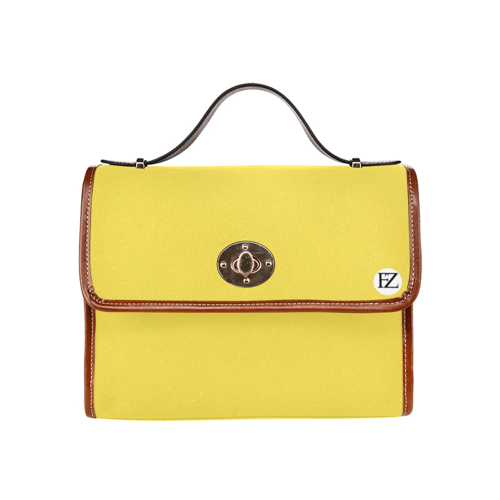 fz original handbag one size / fz - yellow all over print waterproof canvas bag(model1641)(brown strap)