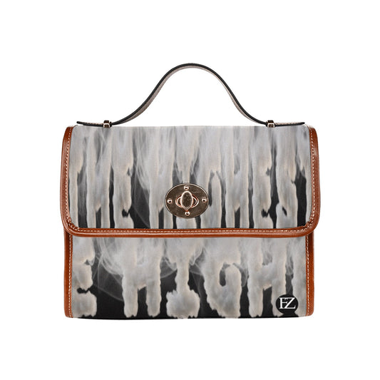 fz smoke designer handbag one size / fz smoke handbag - black all over print waterproof canvas bag(model1641)(brown strap)