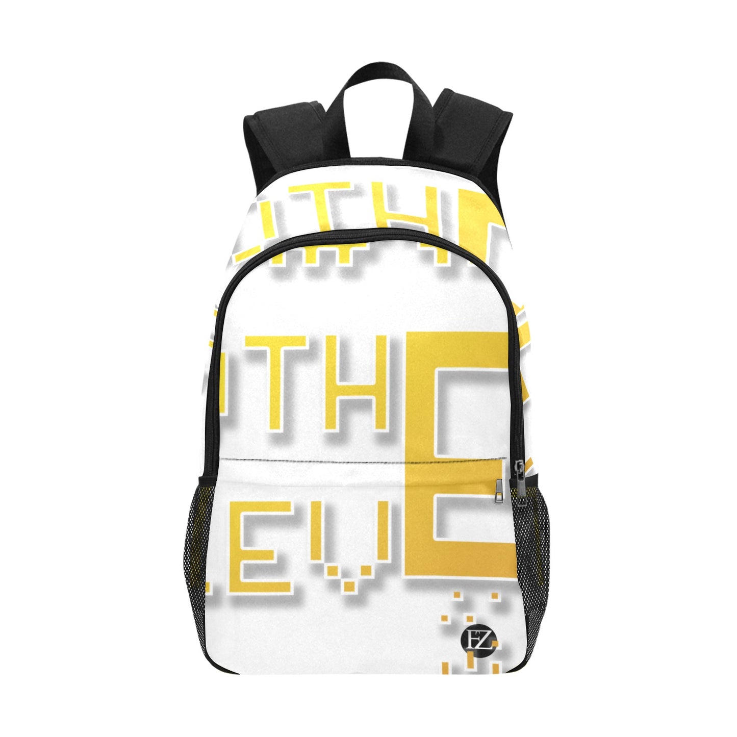 fz yellow levels backpack one size / fz levels backpack - white all-over print unisex casual backpack with side mesh pockets (model 1659)